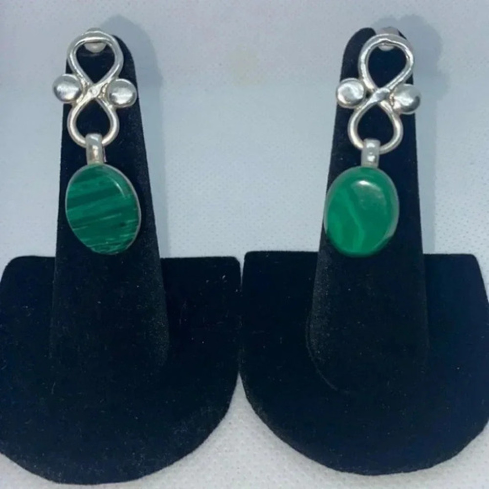 Celtic 925 Sterling Silver & Malachite dangle earrings